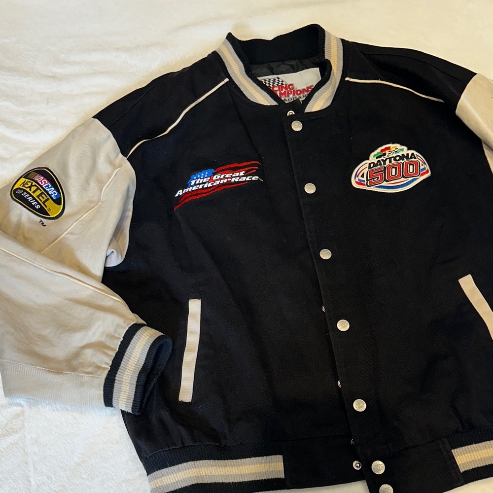 Daytona 500 Black and Cream Varsity Bomber Jacket
